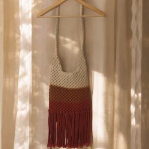 Handcrafted Crochet Cream and Brown Fringe Bag